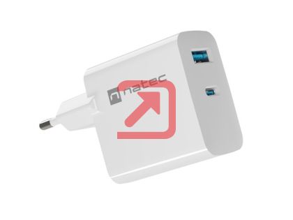 Адаптер Natec USB Charger  Ribera Gan 1X USB-A + 1X USB-C 45W, White