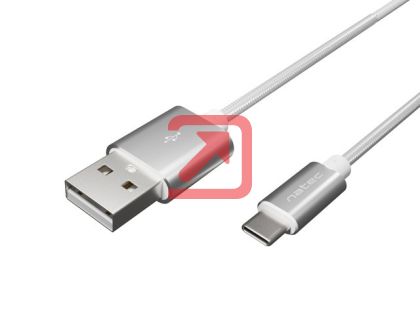 Кабел Natec USB-C(M) -> USB-A (M) 2.0 cable 1m. Silver nylon