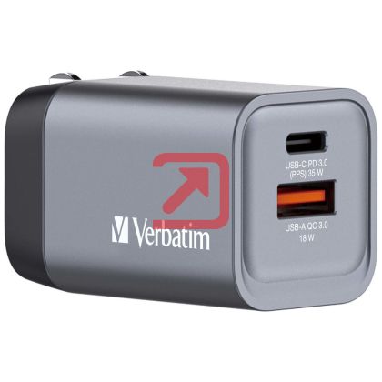 Зарядно устройство Verbatim GNC-35 GaN Charger 2 Port 35W USB A/C (EU/UK/US)