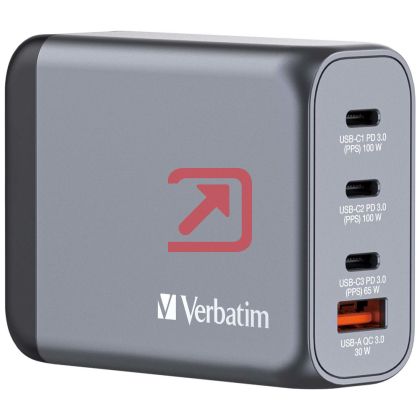 Зарядно устройство Verbatim GNC-100 GaN Charger 4 Port 100W USB A/C (EU/UK/US)