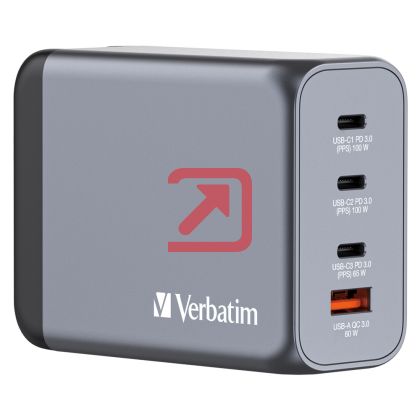 Зарядно устройство Verbatim GNC-200 GaN Charger 4 Port 200W USB A/C (EU/UK/US)