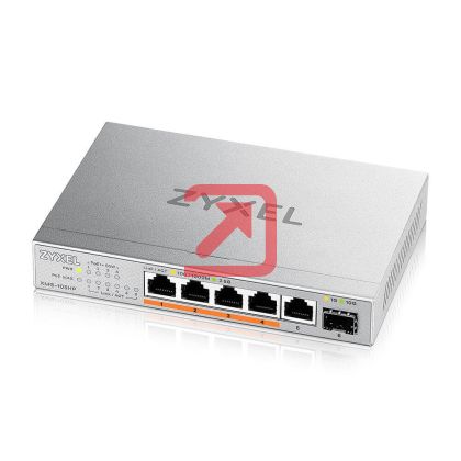 Комутатор ZyXEL XMG-105 5 Ports 2,5G + 1 SFP+, 4 ports 70W total PoE++ Desktop MultiGig unmanaged Switch