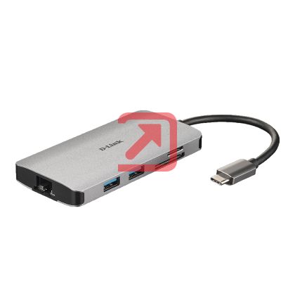 USB хъб D-Link 8-in-1 USB-C Hub with HDMI/Ethernet/Card Reader/Power Delivery