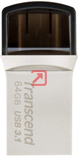 Памет Transcend 64GB JETFLASH 890S, USB 3.1 Type C, Silver Plating
