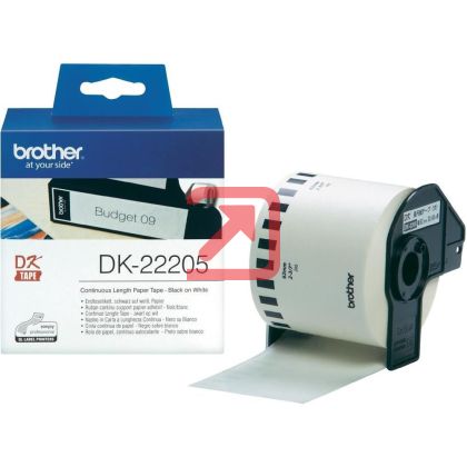 Консуматив Brother DK-22205 Roll White Continuous Length Paper Tape 62mmx30.48M (Black on White)