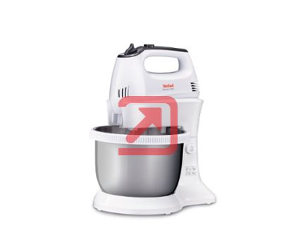 Миксер Tefal HT312138, Quick mix Hand Mixer with bowl, 300 W, 5 Speeds + turbo, 2 Beaters, 2 Dough hooks, automatic rotating bowl, white & inox standbowl