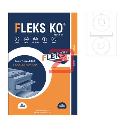 Етикети Fleks Ko Бели, за CD/DVD, Ф117x41 mm A4, 100 л. 2 етик./лист