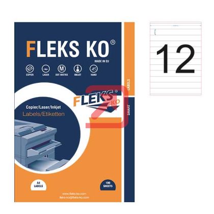 Етикети Fleks Ko Бели, прави ъгли, 210x24 mm A4, 100 л. 12 етик./лист