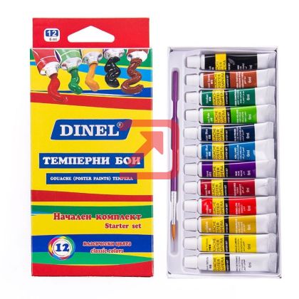 Темперни бои Dinel В туба, 12 цвята 12x6 ml