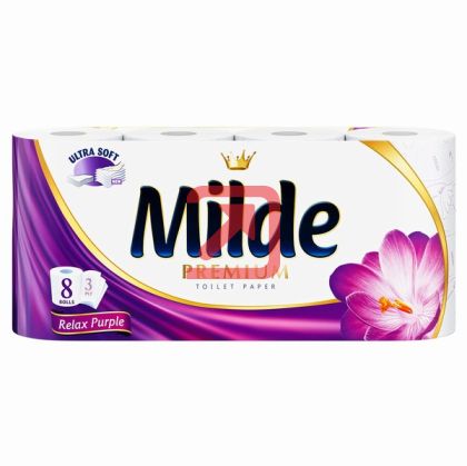 Тоалетна хартия Milde 100% целулоза, трипластова 8 бр. Relax Purple