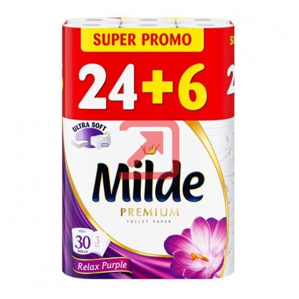 Тоалетна хартия Milde 100% целулоза, трипластова 24+6 бр. Relax Purple