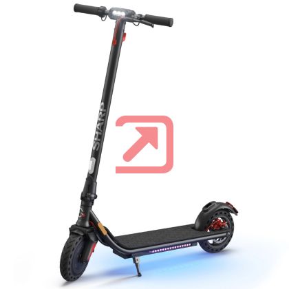 Електрически скутер Sharp Electric Scooter, Range per charge: 25 km, LED Display, USB Charging Port, Bluetooth, IPX4 certification, Wheel size: 8.5", Dual brake systems, Wooden illuminated deck, Max load: 120 kg, Black