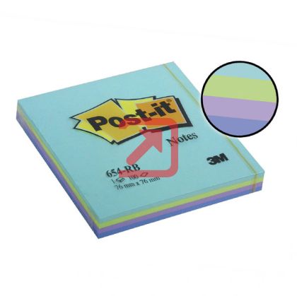 Самозалепващи листчета 3M Post-it 654 Retro Bright 76х76 mm, 100 л. Син микс