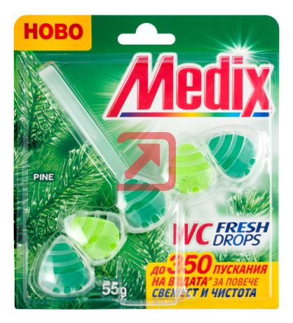 Ароматизатор за тоалетна Medix WC Fresh Drops Блокче, комплект 55 g, Pine