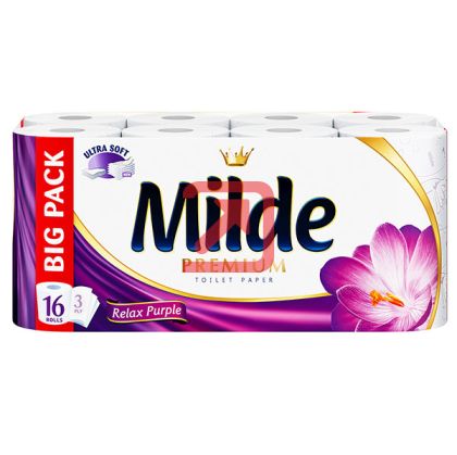 Тоалетна хартия Milde 100% целулоза, трипластова 16 бр. Relax Purple