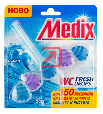 Ароматизатор за тоалетна Medix WC Fresh Drops Блокче, комплект 55 g, Ocean