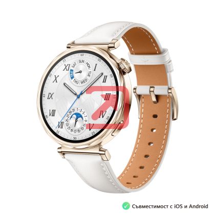 Часовник Huawei Watch GT5 Jana-B19L, 1.32", Amoled 466x466 PPI 352, , BT5.2 BLE/BR/EDR, 5ATM, 524mAh, Screenshot sharing, support message input, message notifications, Battery life up to 7 days, Compatible with iOS and Android devices, White Leather