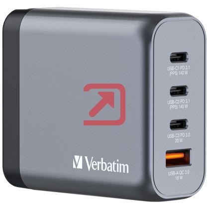 Зарядно устройство Verbatim GNC-140 GaN Charger 4 Port 140W USB A/C (EU/UK/US)
