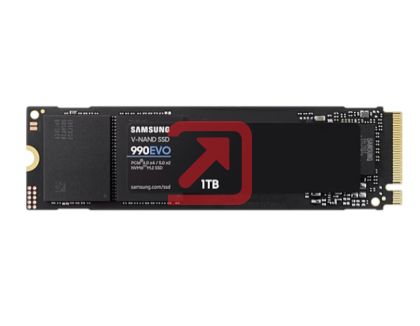Твърд диск Samsung SSD 990 EVO 1TB PCIe 4.0 NVMe 2.0 M.2 V-NAND TLC, 256-bit Encryption, Read 5000 MB/s Write 4200 MB/s