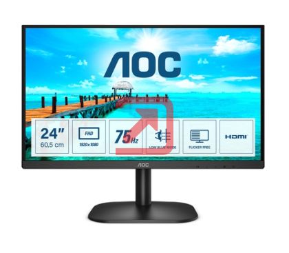 Монитор AOC 24B2XHM2, 23.8" VA WLED, 1920x1080@75Hz, 4ms GTG, 250cd/m2, 3000:1, DC20M:1, FlickerFree, Low Blue Light, Tilt, D-SUB, HDMI