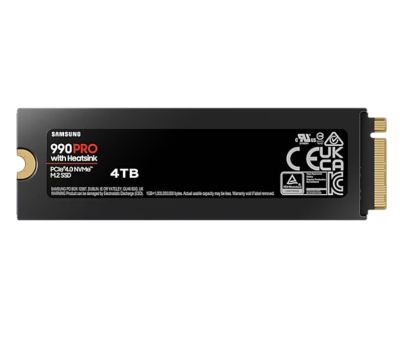 Твърд диск Samsung SSD 990 PRO 4TB Heatsink PCIe 4.0 NVMe 2.0 M.2 V-NAND 3-bit MLC, 256-bit Encryption, Read 7450 MB/s Write 6900 MB/s 