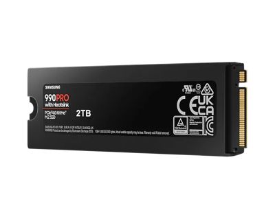 Твърд диск Samsung SSD 990 PRO 2TB Heatsink PCIe 4.0 NVMe 2.0 M.2 V-NAND 3-bit MLC, 256-bit Encryption, Read 7450 MB/s Write 6900 MB/s