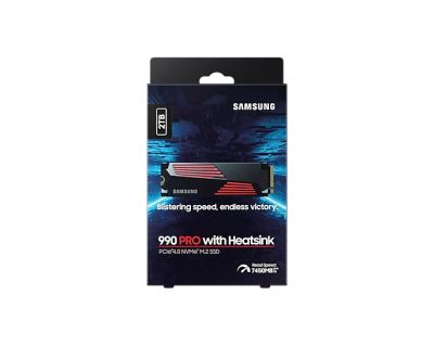 Твърд диск Samsung SSD 990 PRO 2TB Heatsink PCIe 4.0 NVMe 2.0 M.2 V-NAND 3-bit MLC, 256-bit Encryption, Read 7450 MB/s Write 6900 MB/s