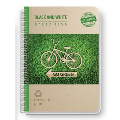 Тетрадка Black&White Eco Green Line Mix Картонени корици, спирала, рециклирана хартия, А4 80 л. с редове