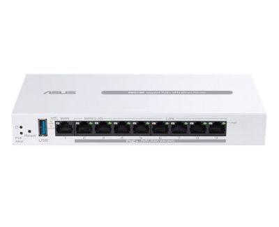 Рутер Asus Business Gigabit PoE+ VPN Wired Router, ExpertWiFi EBG19P, 8 PoE+ ports, 123W, 1 gigabit WAN+2 gigabit WAN/LAN, USB 3.2, PoE centralized control, SDN, guest portal, Multi-WAN, Commercial-Grade Network Security & VPN, wall mounting,White