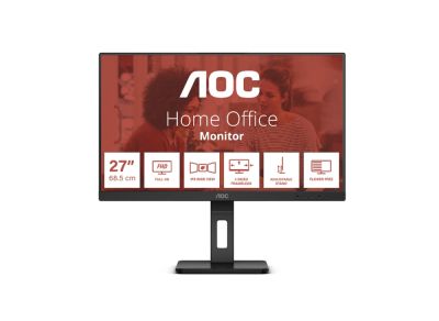 Монитор AOC 27E3QAF, 27" IPS WLED, 1920x1080@75Hz, 4ms GtG, 300cd m/2, 1000:1, 20M:1 DCR, Adaptive Sync, FlickerFree, Low Blue Light, 2Wx2, Tilt, Height Adjust, Pivot, Swivel, D-SUB, HDMI, DP