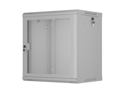 Комуникационен шкаф Lanberg rack cabinet 19" wall-mount 12U/600x450 with perforated door grey (flat pack)