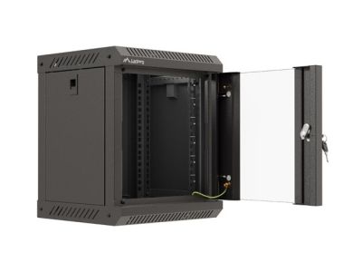 Комуникационен шкаф Lanberg rack cabinet 10" wall-mount 6U/300x300 (flat pack) with glass door black