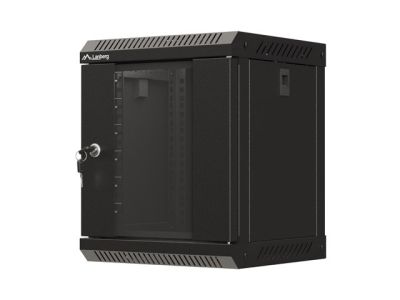 Комуникационен шкаф Lanberg rack cabinet 10" wall-mount 6U/300x300 (flat pack) with glass door black