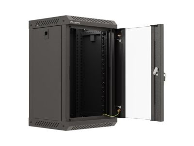 Комуникационен шкаф Lanberg rack cabinet 10" wall-mount 9U/300x300 (flat pack) with glass door black
