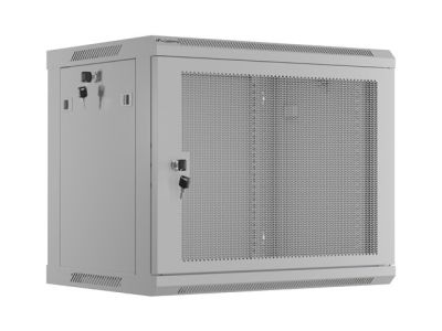 Комуникационен шкаф Lanberg rack cabinet 19" wall-mount 9U/600x450 with perforated door grey (flat pack)