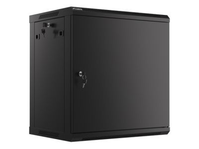 Комуникационен шкаф Lanberg rack cabinet 19" wall-mount 12U/600x450 for self-assembly with metal door black (flat pack)