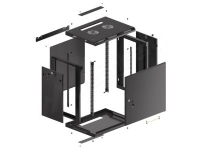 Комуникационен шкаф Lanberg rack cabinet 19" wall-mount 12U/600x450 for self-assembly with metal door black (flat pack)