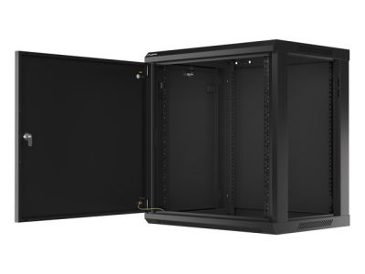 Комуникационен шкаф Lanberg rack cabinet 19" wall-mount 12U/600x450 for self-assembly with metal door black (flat pack)