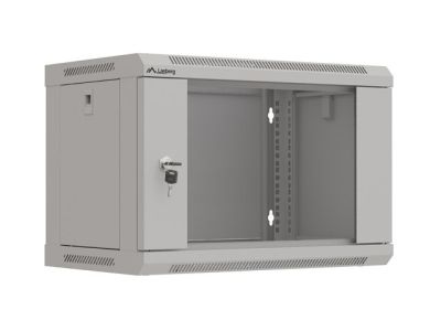 Комуникационен шкаф Lanberg rack cabinet 19" wall-mount 6U/540x350 (flat pack) with glass door grey