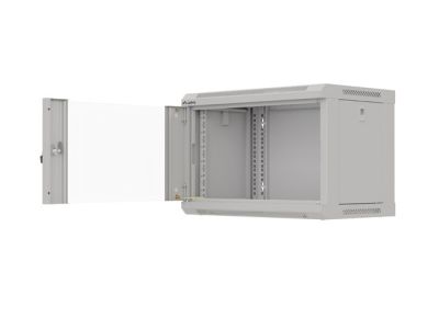 Комуникационен шкаф Lanberg rack cabinet 19" wall-mount 6U/540x350 (flat pack) with glass door grey
