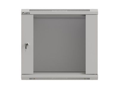 Комуникационен шкаф Lanberg rack cabinet 19" wall-mount 9U/540x350 (flat pack) with glass door grey