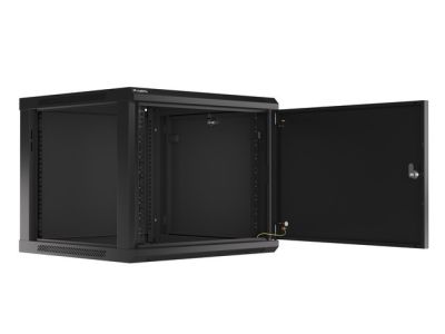 Комуникационен шкаф Lanberg rack cabinet 19" wall-mount 9U/600x600 for self-assembly with metal door black (flat pack)