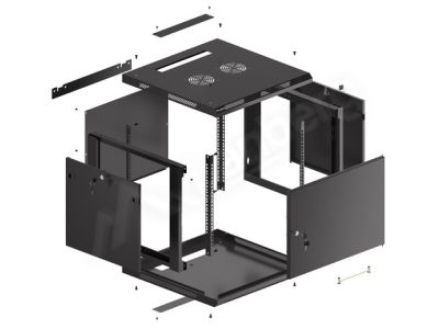 Комуникационен шкаф Lanberg rack cabinet 19" wall-mount 9U/600x600 for self-assembly with metal door black (flat pack)