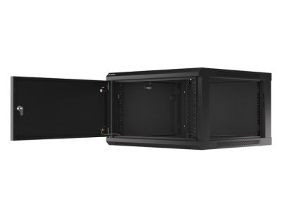 Комуникационен шкаф Lanberg rack cabinet 19" wall-mount 6U/600x600 for self-assembly with metal door black (flat pack)