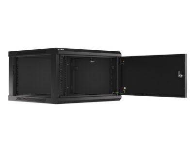 Комуникационен шкаф Lanberg rack cabinet 19" wall-mount 6U/600x600 for self-assembly with metal door black (flat pack)