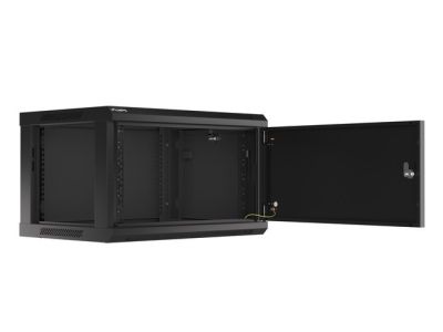 Комуникационен шкаф Lanberg rack cabinet 19" wall-mount 6U/600x450 for self-assembly with metal door black (flat pack)