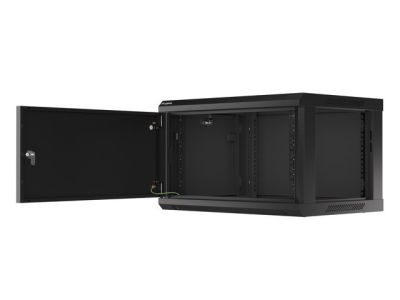 Комуникационен шкаф Lanberg rack cabinet 19" wall-mount 6U/600x450 for self-assembly with metal door black (flat pack)