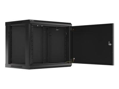 Комуникационен шкаф Lanberg rack cabinet 19" wall-mount 9U/600x450 for self-assembly with metal door  black (flat pack)