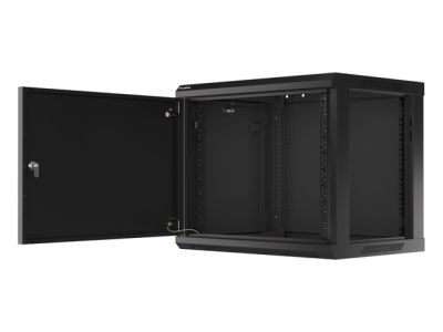Комуникационен шкаф Lanberg rack cabinet 19" wall-mount 9U/600x450 for self-assembly with metal door  black (flat pack)