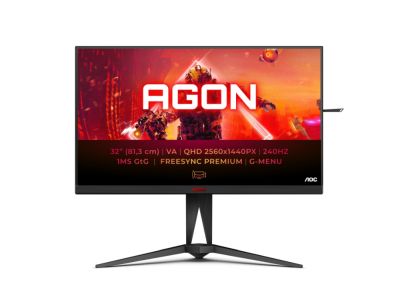 Монитор AOC AG325QZN/EU, 31.5" Fast VA WLED, 2560x1440@240Hz, 1ms GtG, 0.5ms MPRT, 400cd m/2, 4000:1, 80M:1 DCR, Adaptive Sync, FlickerFree, Tilt, Height Adjust, Pivot, Swivel, 2xHDMI, 2xDP, USB hub